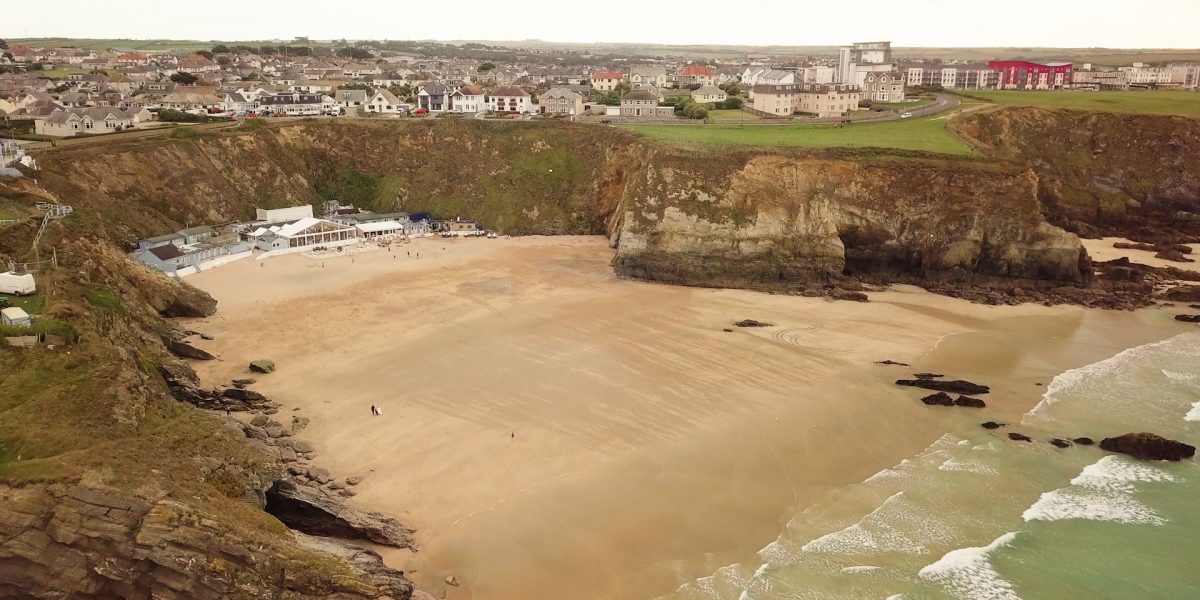 lusty glaze beach wedding with a drone